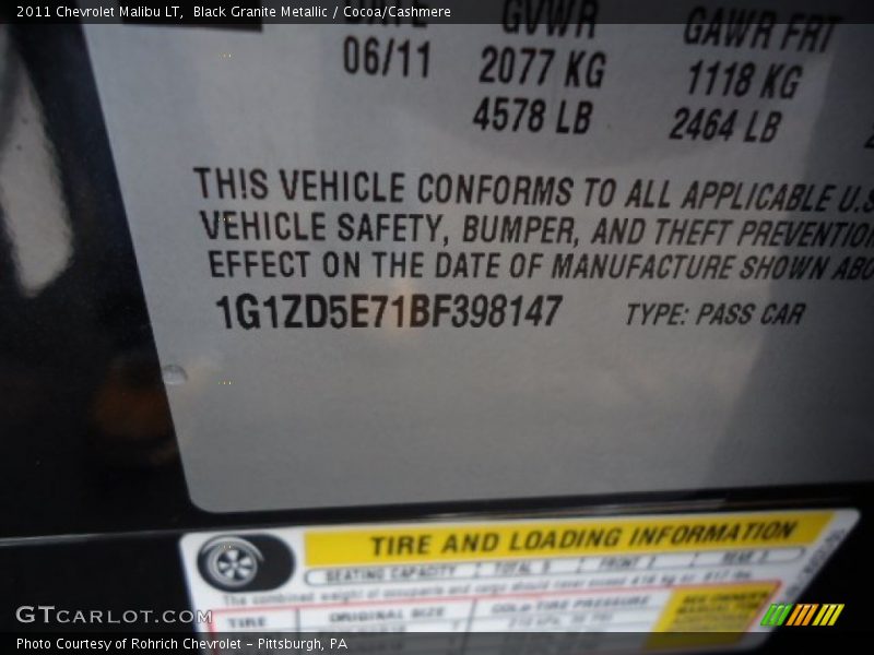 Black Granite Metallic / Cocoa/Cashmere 2011 Chevrolet Malibu LT