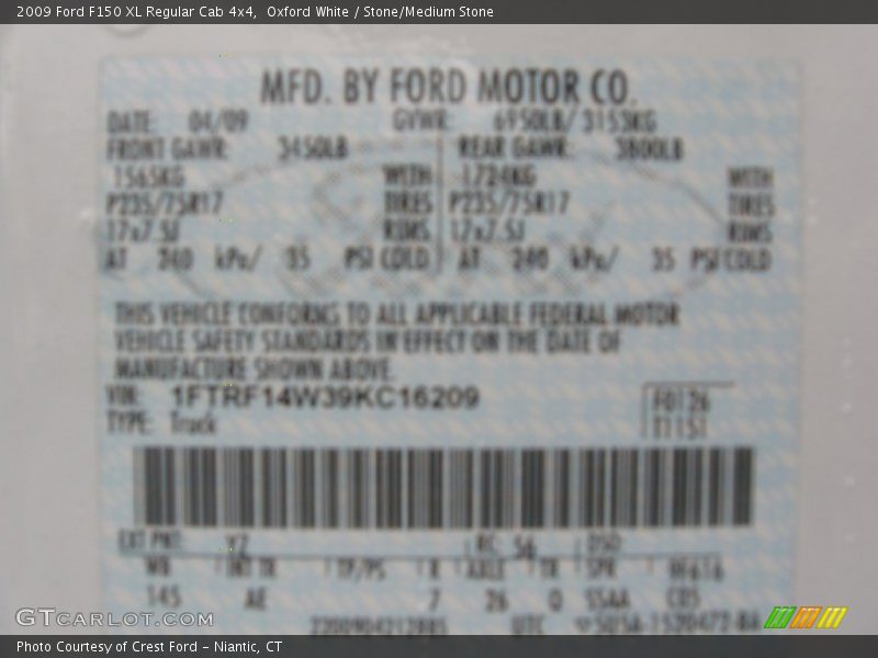 Oxford White / Stone/Medium Stone 2009 Ford F150 XL Regular Cab 4x4