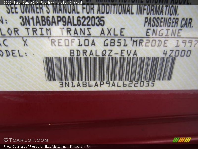 Red Brick Metallic / Charcoal 2010 Nissan Sentra 2.0