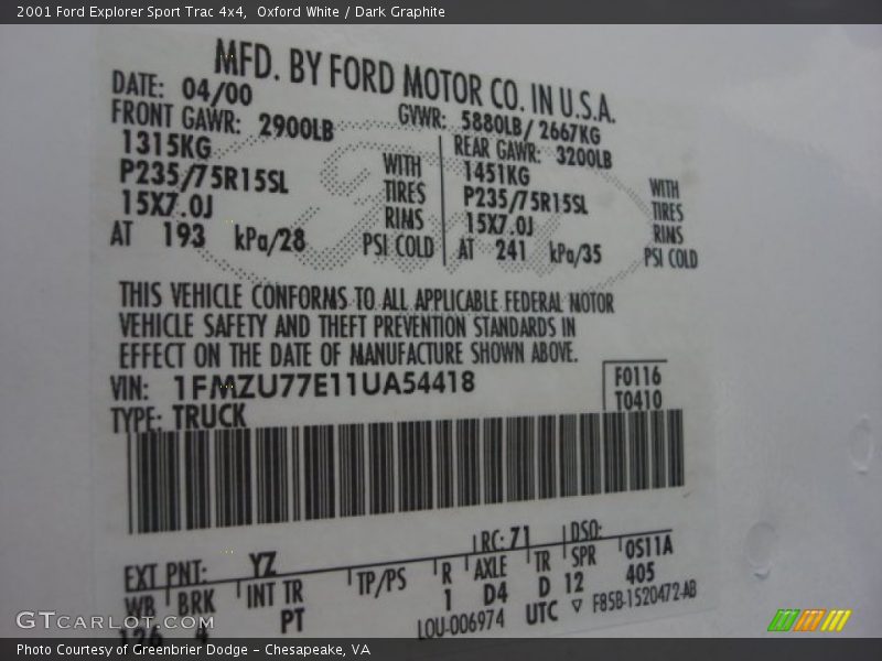 Oxford White / Dark Graphite 2001 Ford Explorer Sport Trac 4x4