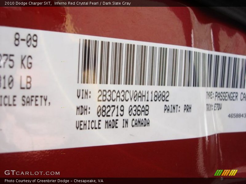 Inferno Red Crystal Pearl / Dark Slate Gray 2010 Dodge Charger SXT