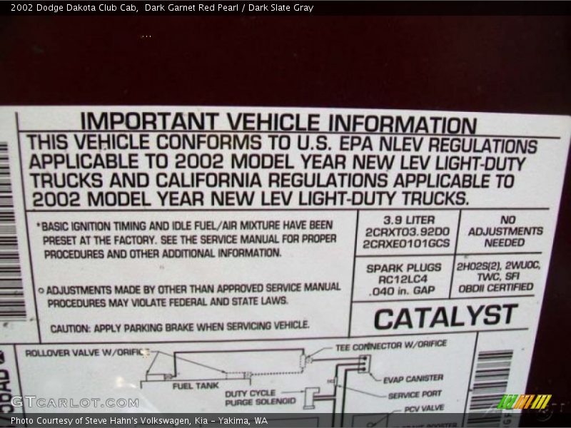 Dark Garnet Red Pearl / Dark Slate Gray 2002 Dodge Dakota Club Cab
