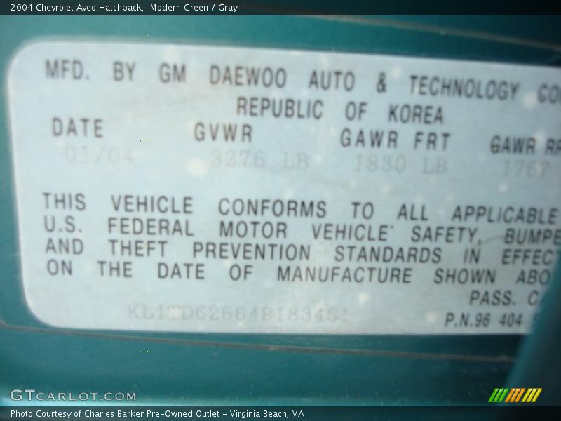 Modern Green / Gray 2004 Chevrolet Aveo Hatchback
