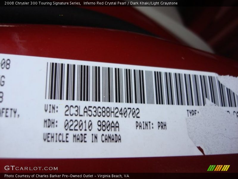 Inferno Red Crystal Pearl / Dark Khaki/Light Graystone 2008 Chrysler 300 Touring Signature Series