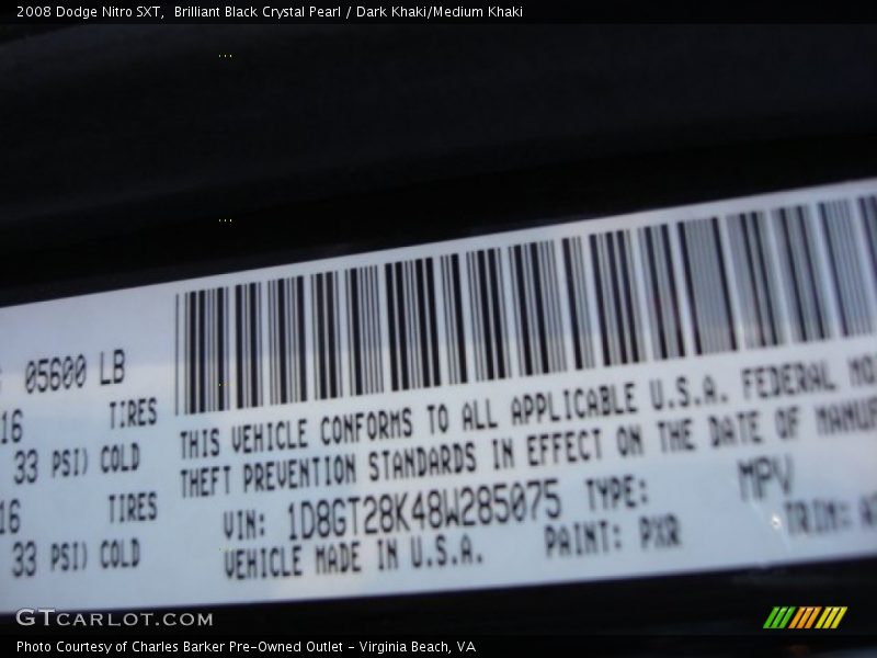 Brilliant Black Crystal Pearl / Dark Khaki/Medium Khaki 2008 Dodge Nitro SXT