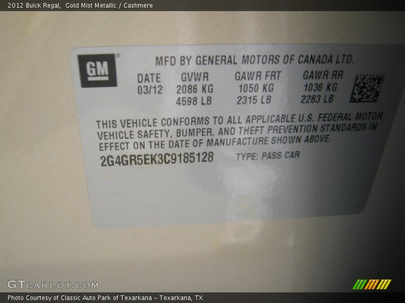 Gold Mist Metallic / Cashmere 2012 Buick Regal