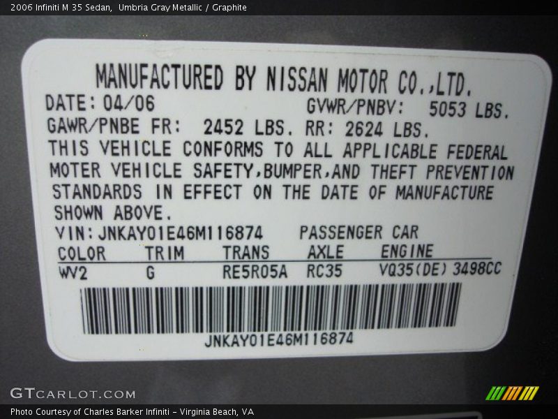 Umbria Gray Metallic / Graphite 2006 Infiniti M 35 Sedan