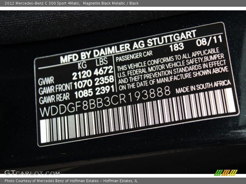 Magnetite Black Metallic / Black 2012 Mercedes-Benz C 300 Sport 4Matic