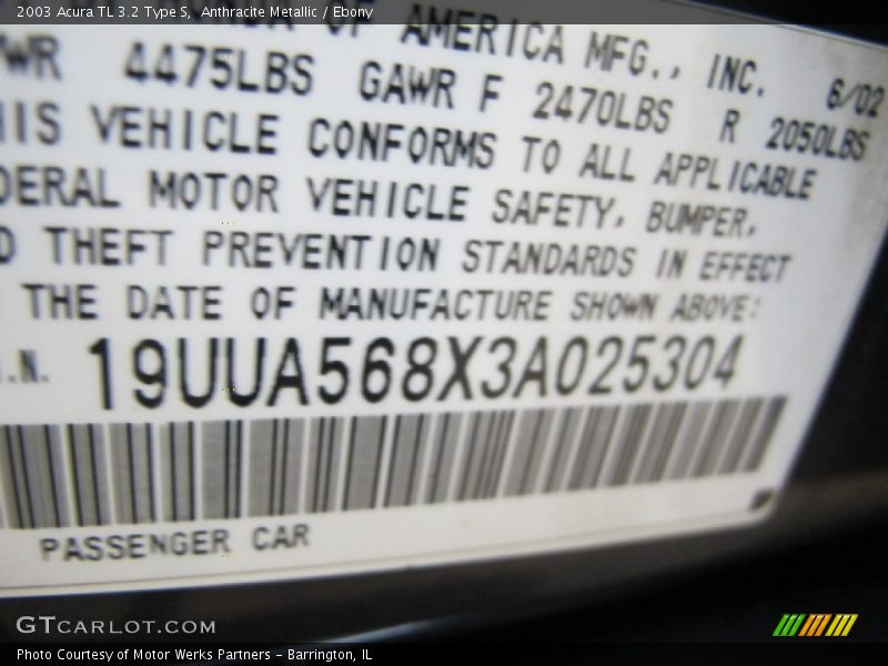 Anthracite Metallic / Ebony 2003 Acura TL 3.2 Type S