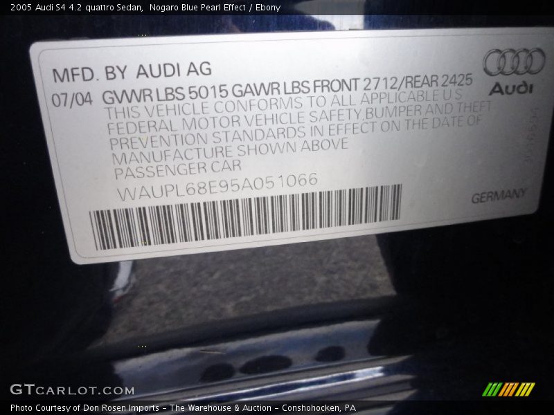 Nogaro Blue Pearl Effect / Ebony 2005 Audi S4 4.2 quattro Sedan