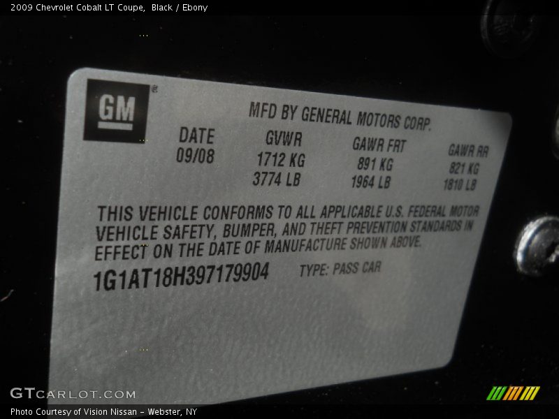 Black / Ebony 2009 Chevrolet Cobalt LT Coupe