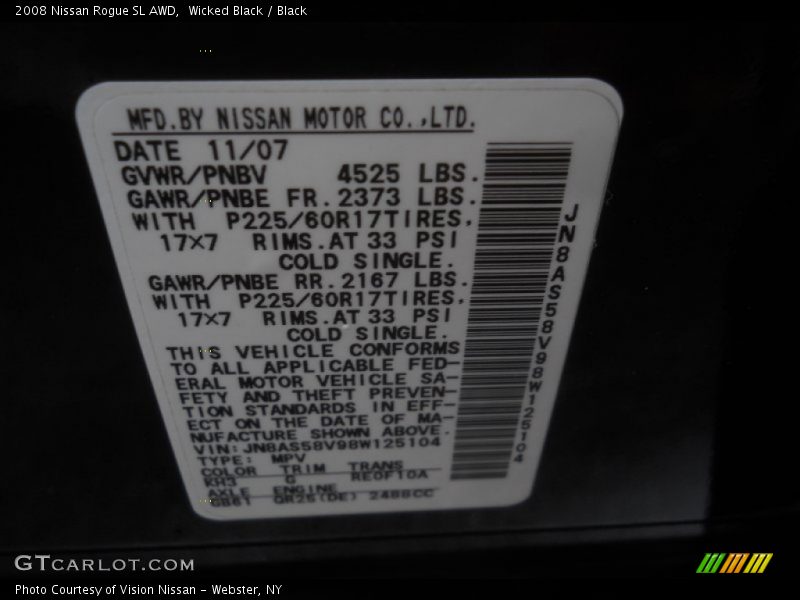 Wicked Black / Black 2008 Nissan Rogue SL AWD