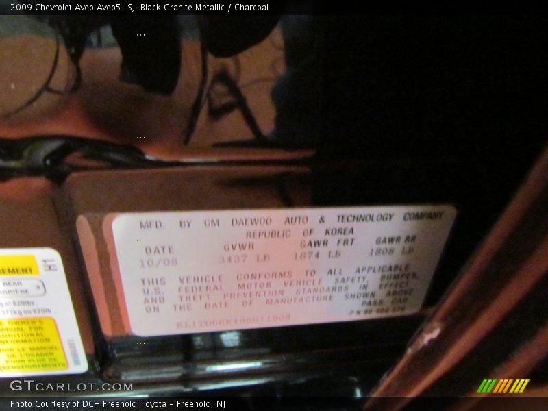 Black Granite Metallic / Charcoal 2009 Chevrolet Aveo Aveo5 LS