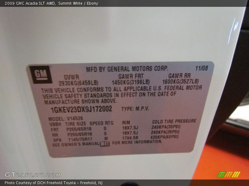 Summit White / Ebony 2009 GMC Acadia SLT AWD