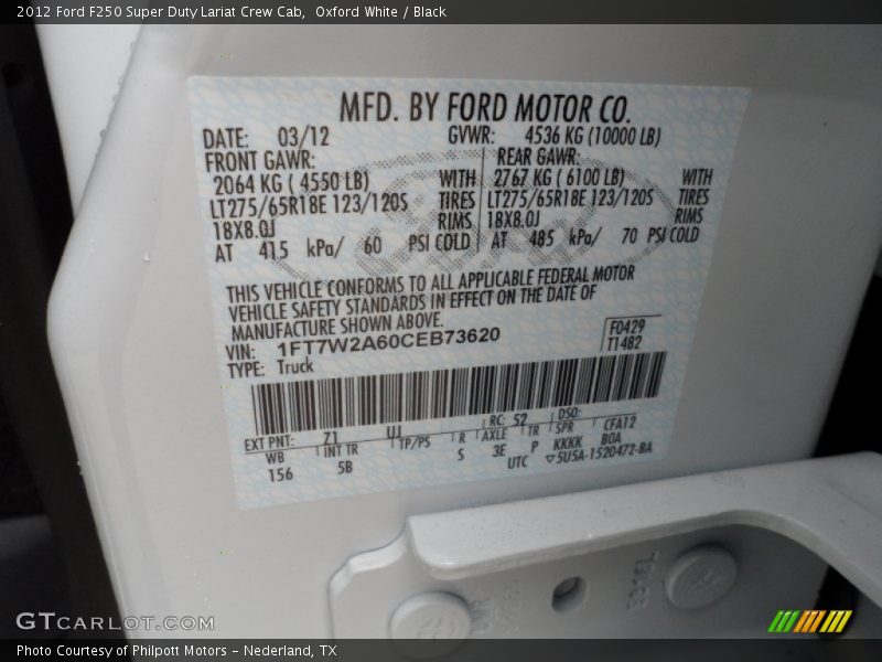 Oxford White / Black 2012 Ford F250 Super Duty Lariat Crew Cab