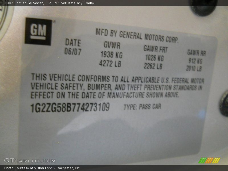 Liquid Silver Metallic / Ebony 2007 Pontiac G6 Sedan