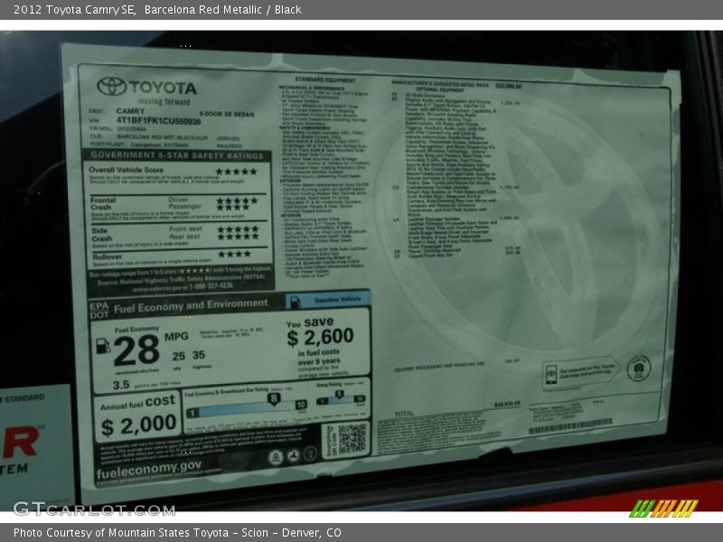 Barcelona Red Metallic / Black 2012 Toyota Camry SE