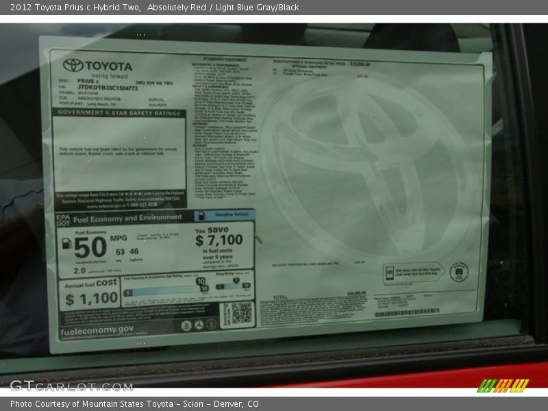 Absolutely Red / Light Blue Gray/Black 2012 Toyota Prius c Hybrid Two