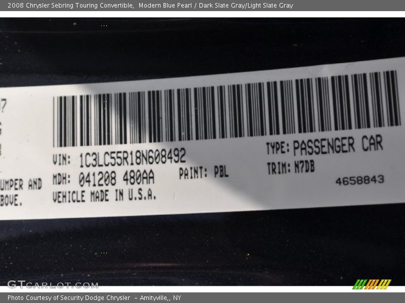2008 Sebring Touring Convertible Modern Blue Pearl Color Code PBL