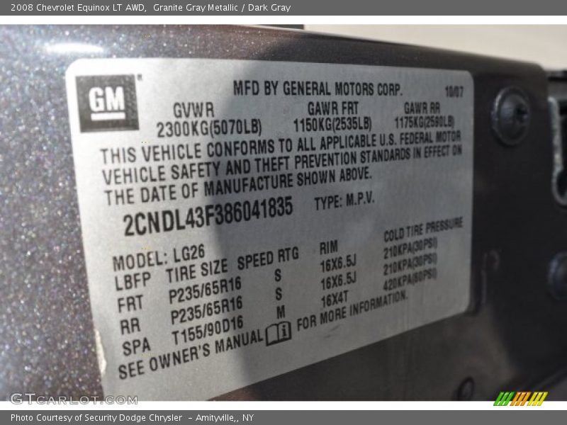 Granite Gray Metallic / Dark Gray 2008 Chevrolet Equinox LT AWD