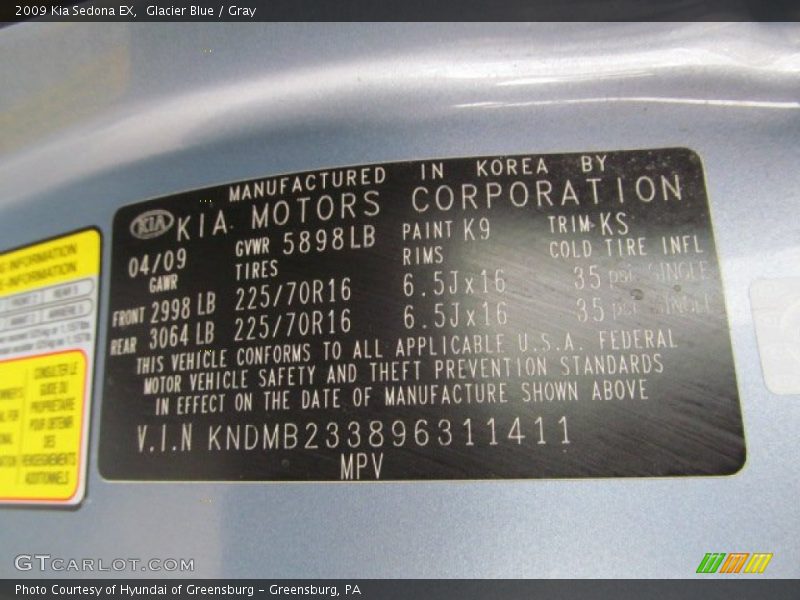 Glacier Blue / Gray 2009 Kia Sedona EX