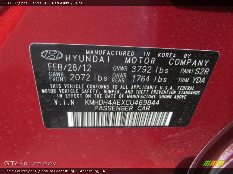 Red Allure / Beige 2012 Hyundai Elantra GLS