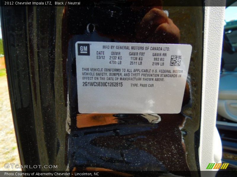 Black / Neutral 2012 Chevrolet Impala LTZ