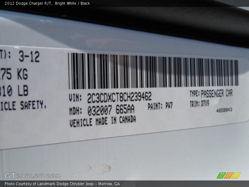 Bright White / Black 2012 Dodge Charger R/T
