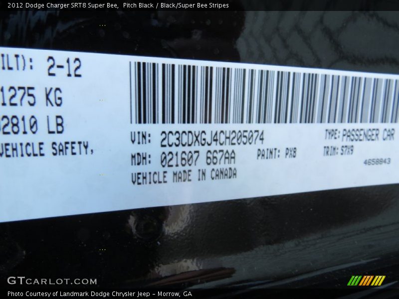 2012 Charger SRT8 Super Bee Pitch Black Color Code PX8