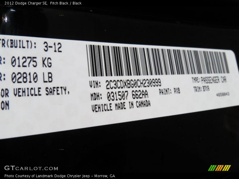 Pitch Black / Black 2012 Dodge Charger SE