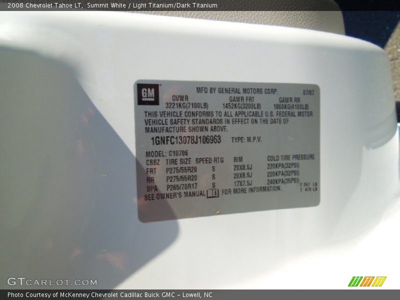 Summit White / Light Titanium/Dark Titanium 2008 Chevrolet Tahoe LT