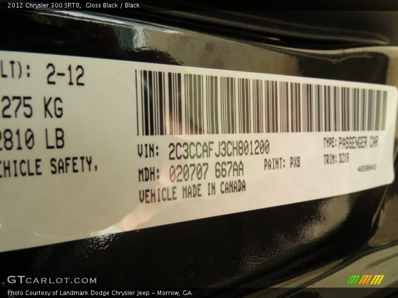 Gloss Black / Black 2012 Chrysler 300 SRT8