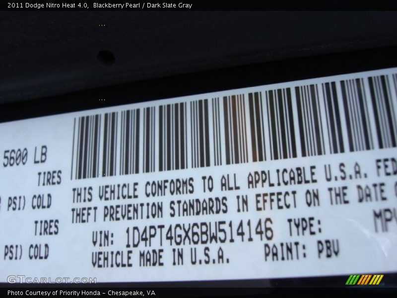 2011 Nitro Heat 4.0 Blackberry Pearl Color Code PBV