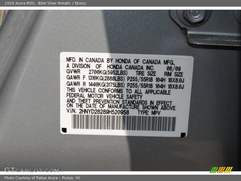 Billet Silver Metallic / Ebony 2009 Acura MDX