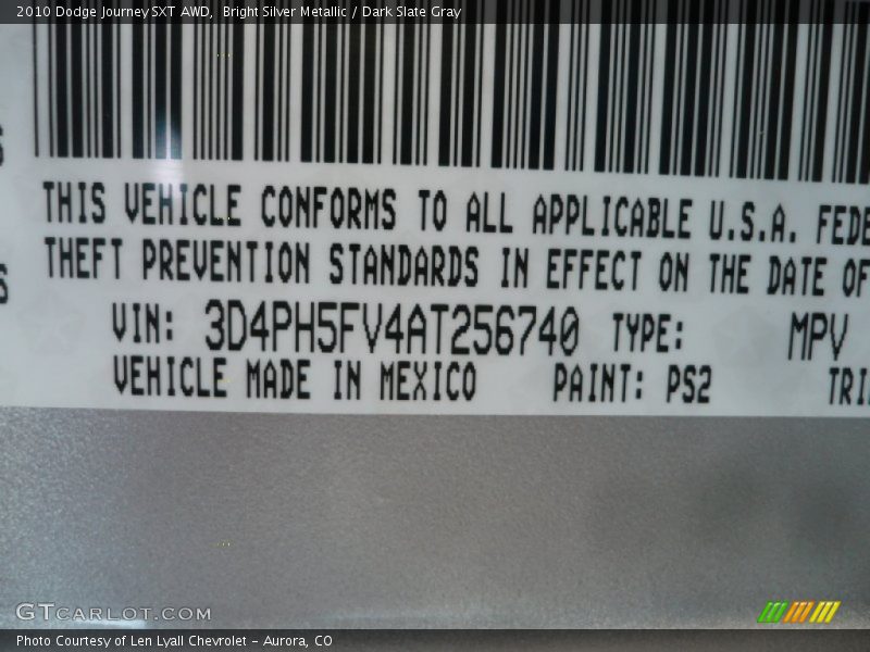 Bright Silver Metallic / Dark Slate Gray 2010 Dodge Journey SXT AWD