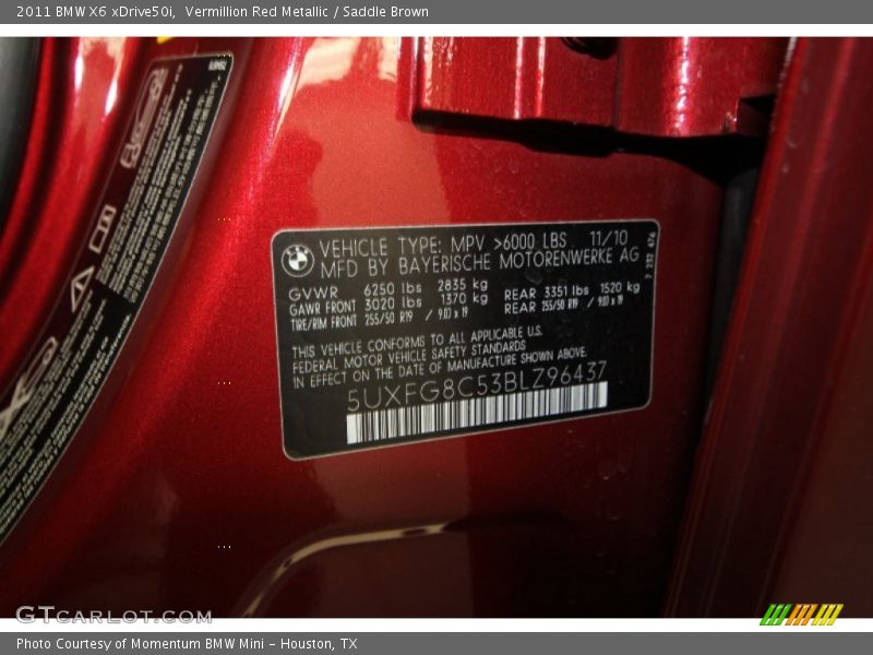 Info Tag of 2011 X6 xDrive50i