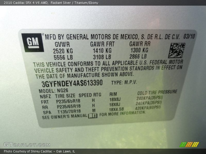 Radiant Silver / Titanium/Ebony 2010 Cadillac SRX 4 V6 AWD