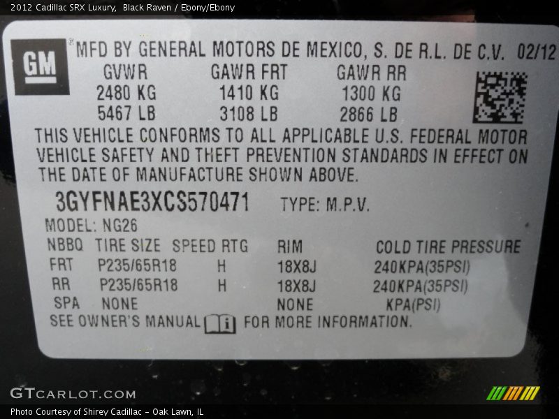 Black Raven / Ebony/Ebony 2012 Cadillac SRX Luxury