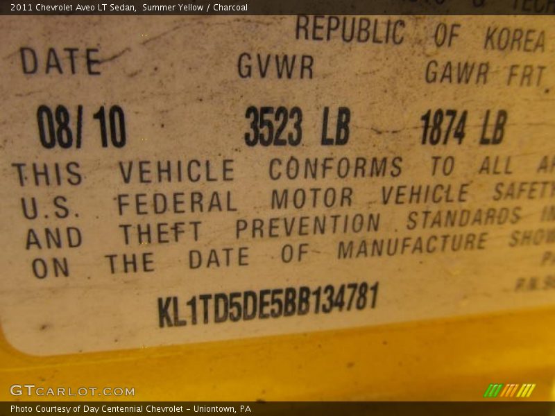 Summer Yellow / Charcoal 2011 Chevrolet Aveo LT Sedan