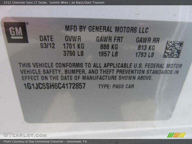 Summit White / Jet Black/Dark Titanium 2012 Chevrolet Sonic LT Sedan