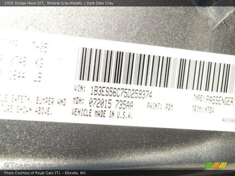 Mineral Gray Metallic / Dark Slate Gray 2005 Dodge Neon SXT