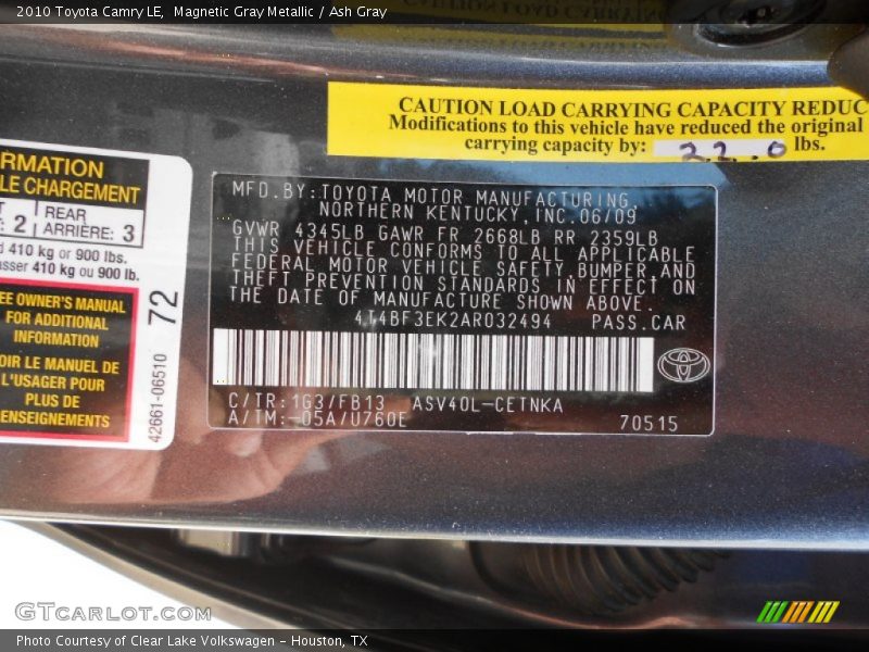 Magnetic Gray Metallic / Ash Gray 2010 Toyota Camry LE