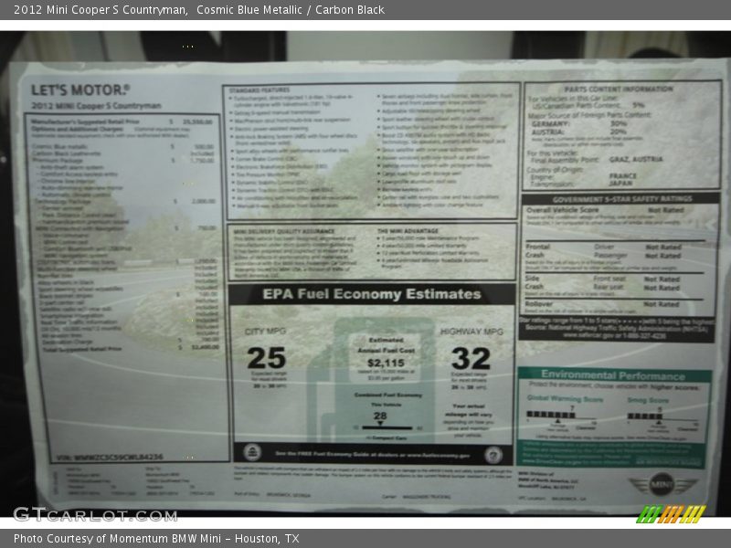 Cosmic Blue Metallic / Carbon Black 2012 Mini Cooper S Countryman