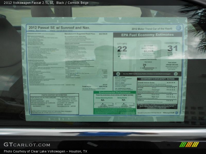 Black / Cornsilk Beige 2012 Volkswagen Passat 2.5L SE