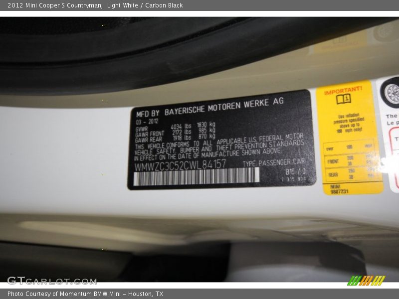 Light White / Carbon Black 2012 Mini Cooper S Countryman