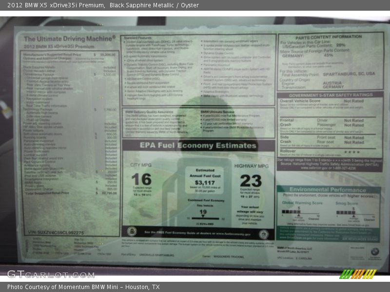 Black Sapphire Metallic / Oyster 2012 BMW X5 xDrive35i Premium