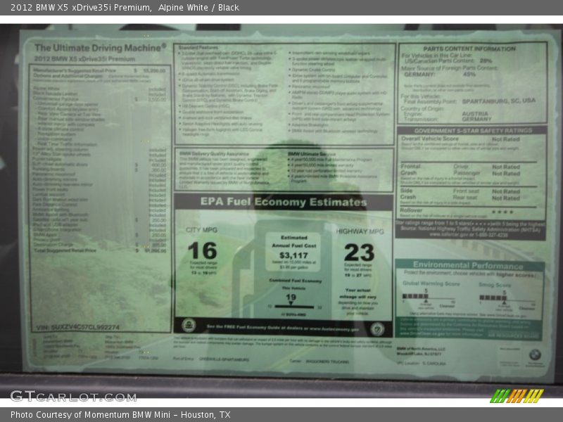 Alpine White / Black 2012 BMW X5 xDrive35i Premium
