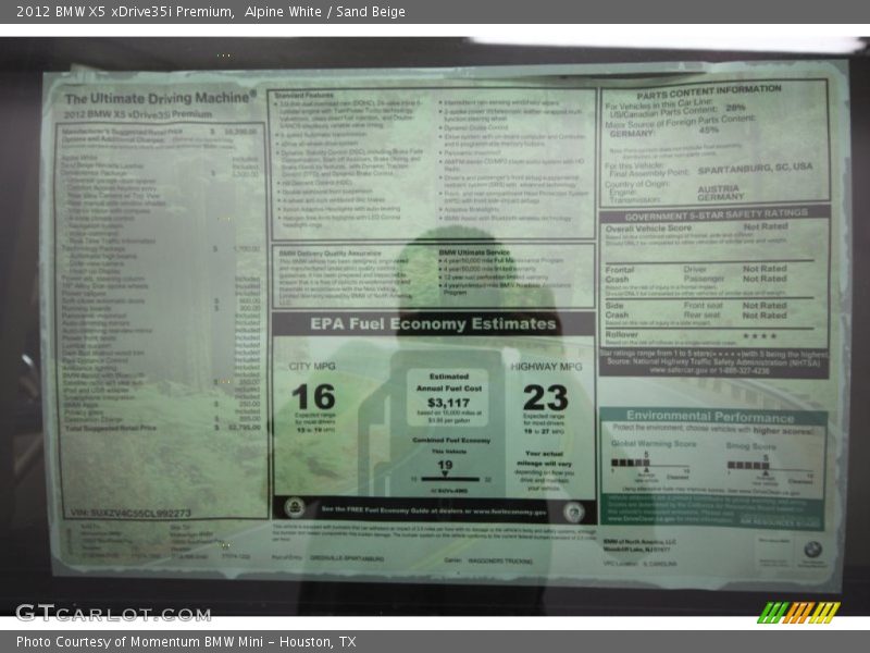Alpine White / Sand Beige 2012 BMW X5 xDrive35i Premium
