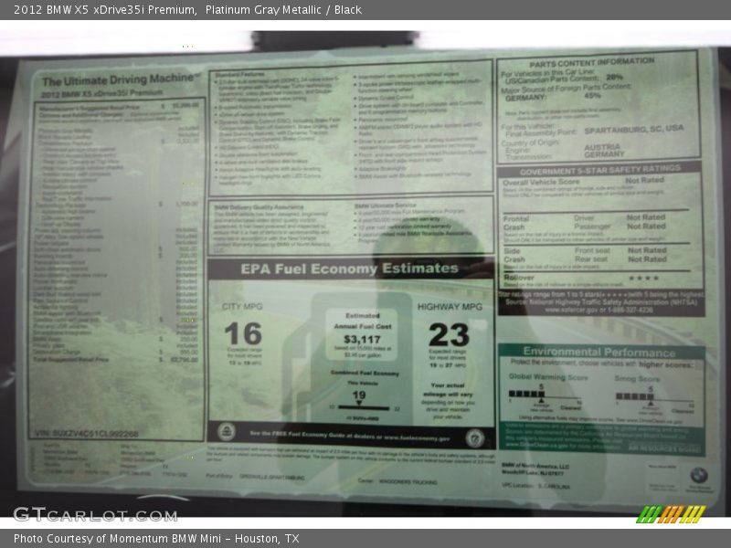Platinum Gray Metallic / Black 2012 BMW X5 xDrive35i Premium