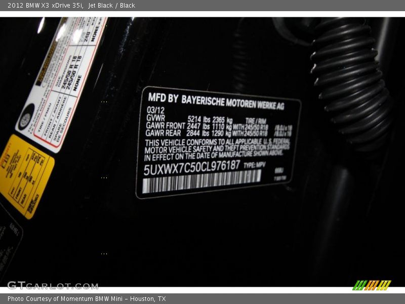 Jet Black / Black 2012 BMW X3 xDrive 35i